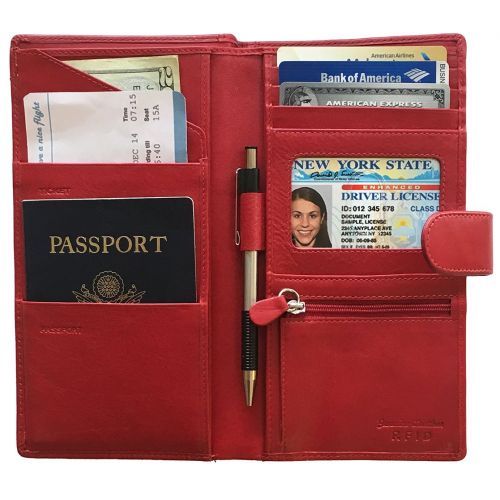  123 Cheap Checks Personalized Monogrammed Red Leather RFID Travel Wallet
