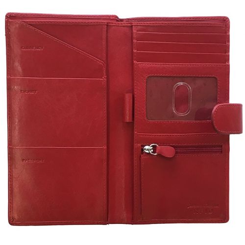  123 Cheap Checks Personalized Monogrammed Red Leather RFID Travel Wallet