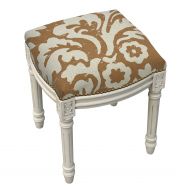 123 Creations Jacobean Foam/Linen/Wood Floral Antique White Finish Nail Head-Accented Vanity Stool