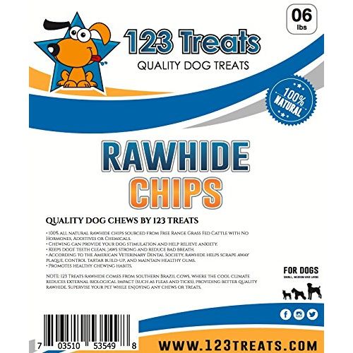  123 Treats - Rawhide Chips for Dogs | Quality Bulk Dog Rawhide Chews - No Additives, Chemicals or Hormones from Natural Grass Fed Livestock