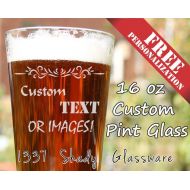 /1337ShadyGlassware CUSTOM PINT GLASS - Personalized 16 oz Craft Beer Wedding Favor Groomsmen Glass - Hand Made Laser Etched Customized Bar Bachelor Gift
