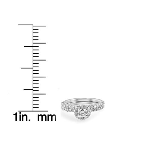  14K White Gold 1 cttw Diamond Round Halo Engagement Wedding Ring Set by Bliss