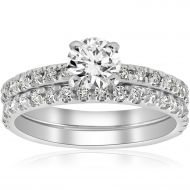 14k White Gold 1 14 ct TDW Diamond Engagement Ring Wedding Set French Pave Single Row (I-J,I2-I3) by Bliss