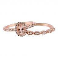 14k Rose Gold 1/4ct TDW Oval Morganite and Diamond Halo Vintage Set by BHC