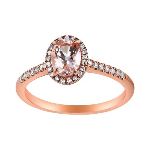  14k Rose Gold 14ct TDW Oval Morganite and Diamond Halo Vintage Set by BHC