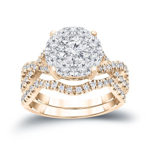  Auriya 14k 1 15ct TDW Cluster Diamond Braided Bridal Ring Set (H-I, I1-I2) by Auriya