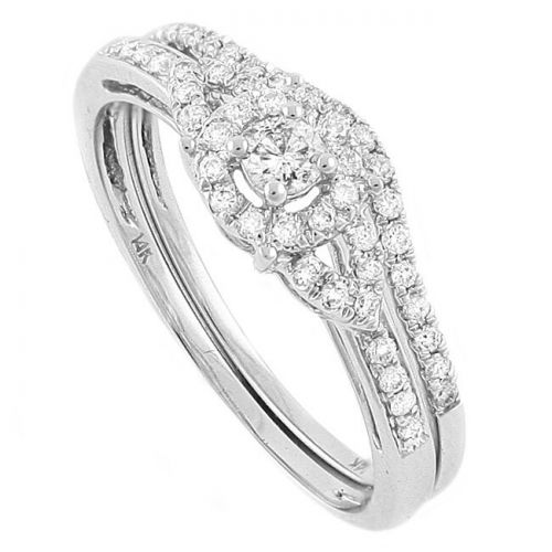  14k White Gold 13ct TDW Bridal Halo Engagement Ring Set by BHC