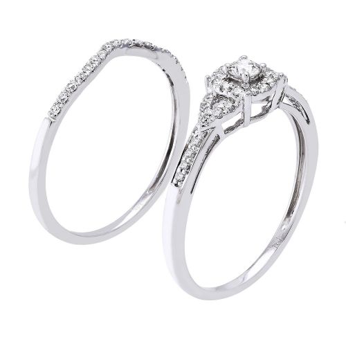  14k White Gold 13ct TDW Bridal Halo Engagement Ring Set by BHC