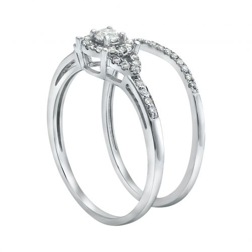  14k White Gold 13ct TDW Bridal Halo Engagement Ring Set by BHC