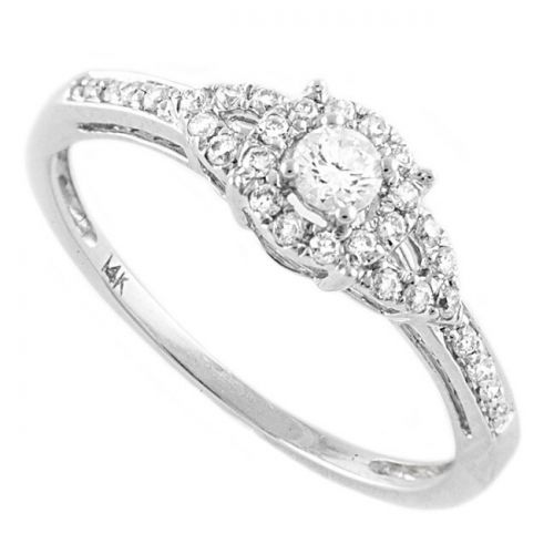  14k White Gold 13ct TDW Bridal Halo Engagement Ring Set by BHC