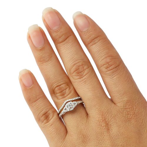  14k White Gold 13ct TDW Bridal Halo Engagement Ring Set by BHC