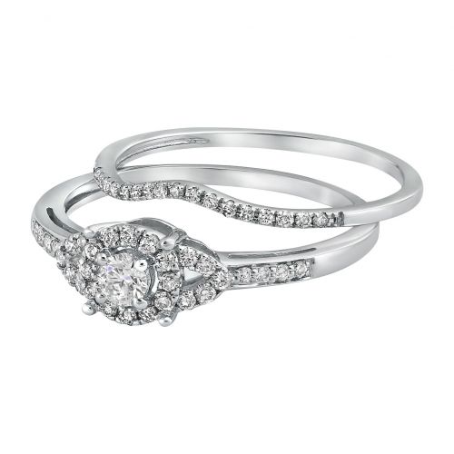  14k White Gold 13ct TDW Bridal Halo Engagement Ring Set by BHC