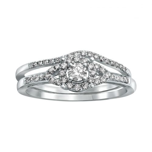  14k White Gold 13ct TDW Bridal Halo Engagement Ring Set by BHC