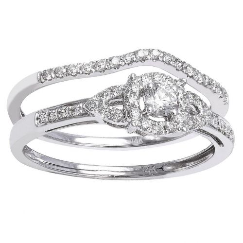  14k White Gold 13ct TDW Bridal Halo Engagement Ring Set by BHC