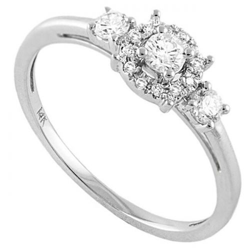  14k White Gold 13ct TDW 3-stone Halo Bridal Ring Set by BHC