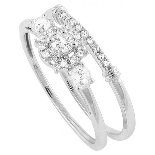  14k White Gold 13ct TDW 3-stone Halo Bridal Ring Set by BHC