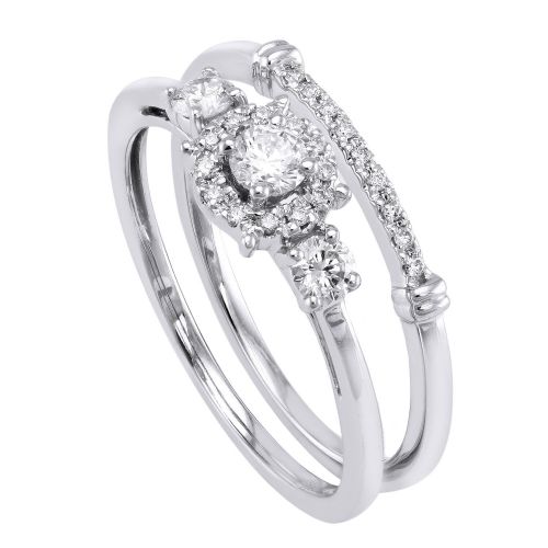  14k White Gold 13ct TDW 3-stone Halo Bridal Ring Set by BHC