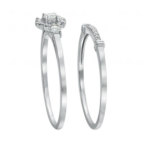  14k White Gold 13ct TDW 3-stone Halo Bridal Ring Set by BHC