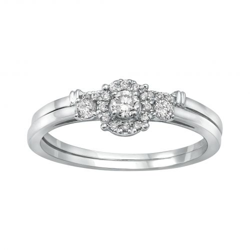  14k White Gold 13ct TDW 3-stone Halo Bridal Ring Set by BHC