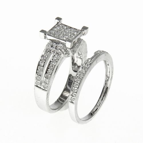  14k White Gold 12ct Diamond Engagement, Anniversary Ring Set
