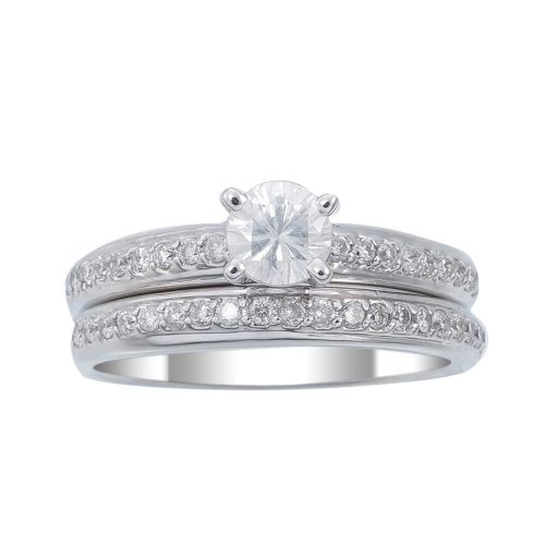  14k White Gold 78ct TDW Diamond Wedding Ring Set