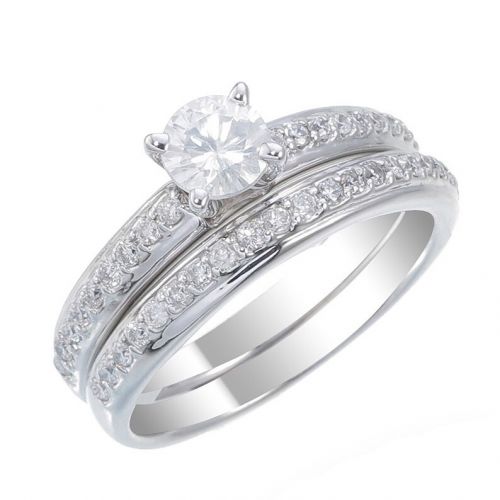  14k White Gold 78ct TDW Diamond Wedding Ring Set