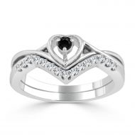 Auriya 14k Gold 14ct TDW Black Diamond Accent Heart Wedding Ring Set by Auriya