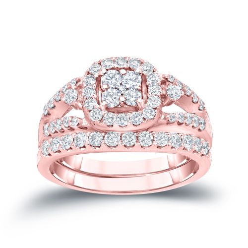  Auriya 14k 1ct TDW Cluster Diamond Bridal Ring Set (H-I, I1-I2) by Auriya