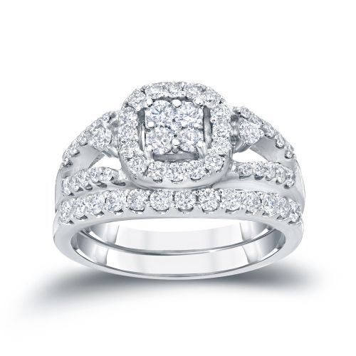  Auriya 14k 1ct TDW Cluster Diamond Bridal Ring Set (H-I, I1-I2) by Auriya