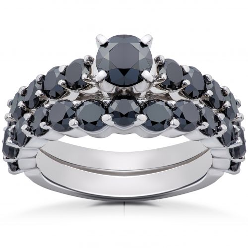  14k White Gold 2ct TDW Black Diamond Engagement Wedding Ring Set by Bliss