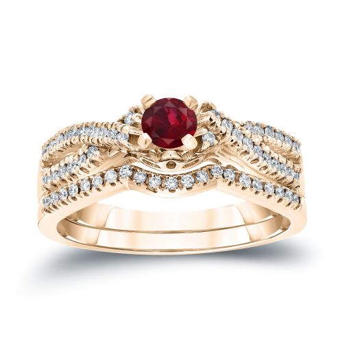  Auriya 14k Gold 14ct Ruby and 14ct TDW Diamond Braided Bridal Ring Set (H-I, I1-I2) - Red by Auriya