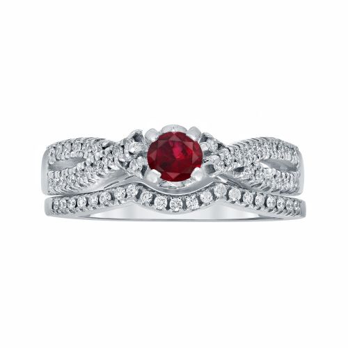  Auriya 14k Gold 14ct Ruby and 14ct TDW Diamond Braided Bridal Ring Set (H-I, I1-I2) - Red by Auriya
