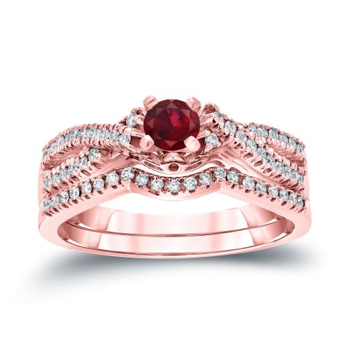  Auriya 14k Gold 14ct Ruby and 14ct TDW Diamond Braided Bridal Ring Set (H-I, I1-I2) - Red by Auriya