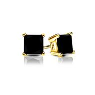 14k Yellow Gold Over Sterling Silver 3 Ct Black Princess CZ Earrings