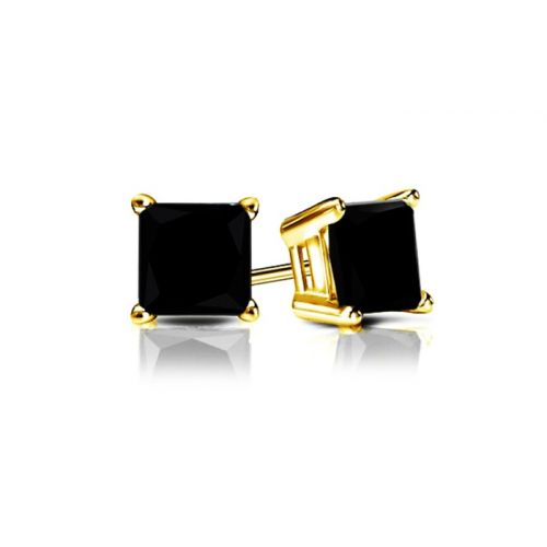  14k Yellow Gold Over Sterling Silver 3 Ct Black Princess CZ Earrings