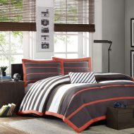 1500 Mi-Zone Ashton Full/Queen Kids Bedding Sets for Boys - Orange, Grey, Stripes  4 Pieces Boy Comforter Set  Ultra Soft Microfiber Kid Childrens Bedroom Comforters