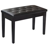 168 Store Black Ebony Wood Leather Piano Bench Padded Double Duet Keyboard Seat Storage 168 store