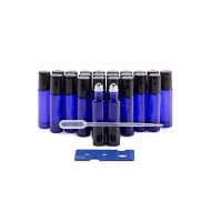 1790 10 mL Cobalt Blue Glass Roller Bottles w/Oil Key and Pipette 24 Pack - Leak Proof Stainless Steel Roller Ball - Perfect for Essential Oils, Perfumes, Colognes