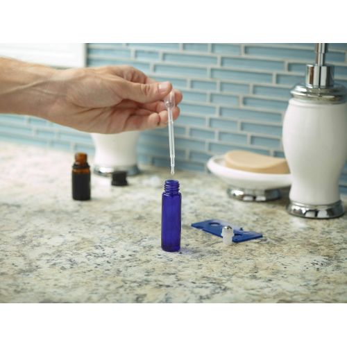  1790 10 mL Cobalt Blue Glass Roller Bottles w/Oil Key and Pipette 24 Pack - Leak Proof Stainless Steel Roller Ball - Perfect for Essential Oils, Perfumes, Colognes