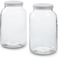 1790 2 Pack - 1 Gallon Glass Jar w/Plastic Airtight Lid, Muslin Cloth, Rubber Band - Wide Mouth Easy to Clean - BPA Free & Dishwasher Safe - Kombucha, Kefir, Canning, Sun Tea, Fermentat