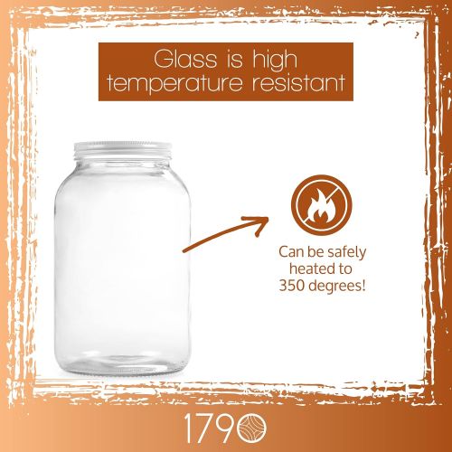  1790 2 Pack - 1 Gallon Glass Jar w/Plastic Airtight Lid, Muslin Cloth, Rubber Band - Wide Mouth Easy to Clean - BPA Free & Dishwasher Safe - Kombucha, Kefir, Canning, Sun Tea, Fermentat