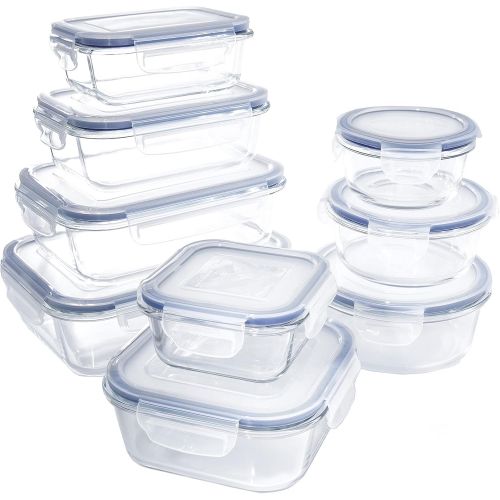  1790 Glass Food Storage Containers with Lids, Glass Meal Prep Containers, Airtight Glass Lunch Boxes, BPA-Free, Approved & Leak Proof (18 Piece - 9PK) Up to 1040℉: Kitchen & Dining