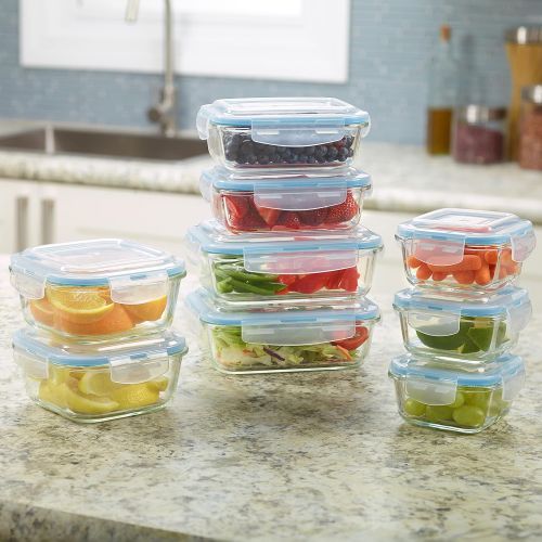  1790 Glass Food Storage Containers with Lids, Glass Meal Prep Containers, Airtight Glass Lunch Boxes, BPA-Free, Approved & Leak Proof (18 Piece - 9PK) Up to 1040℉: Kitchen & Dining