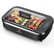 1829 CARL SCHMIDT SOHN Smokeless Indoor Grill-Electric Grill with Tempered Glass Lid, Removable Nonstick Grill Plate, 15 x 9 Surface,Turbo Smoke Extractor Technology, LED Smart Temperature Control, Anti-