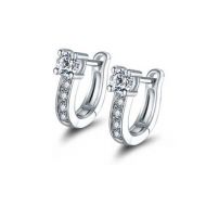 18K White Gold Plated Huggie Earrings with Swarovski Crystals by Barzel