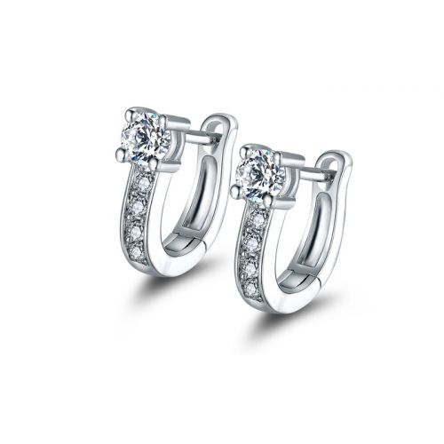  18K White Gold Plated Huggie Earrings with Swarovski Crystals by Barzel
