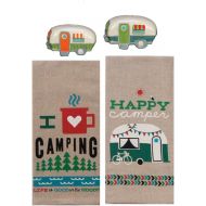 18th Street Gifts Happy Camper Dish Towels and Salt Pepper Set, 4 Piece Set of Camping Decor for RV