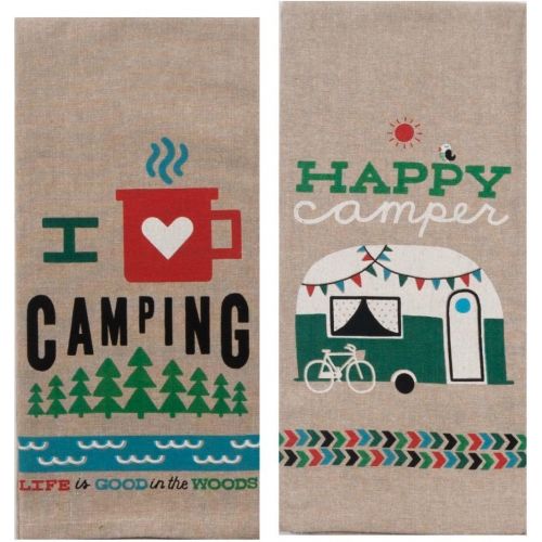  18th Street Gifts Happy Camper Dish Towels and Salt Pepper Set, 4 Piece Set of Camping Decor for RV