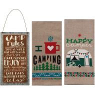 18TH STREET GIFTS Happy Camper Decor - Camper Dish Towels and Camping Rules Sign - Camper Decorations for Travel Trailers