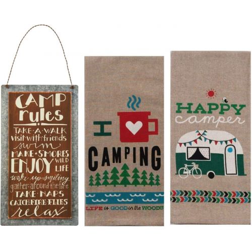  18TH STREET GIFTS Happy Camper Decor - Camper Dish Towels and Camping Rules Sign - Camper Decorations for Travel Trailers